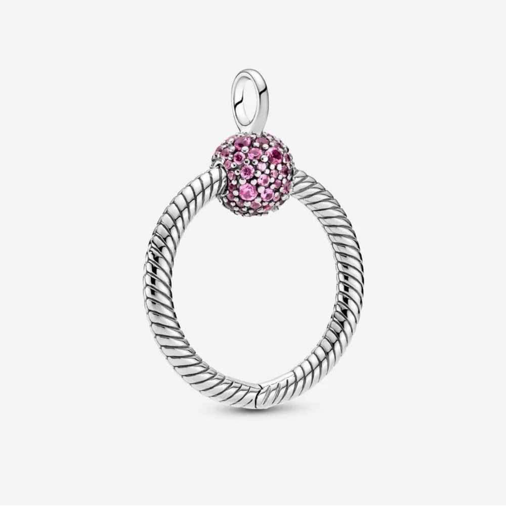Pandora Silver Ring Charm with Pink Pavé Sphere